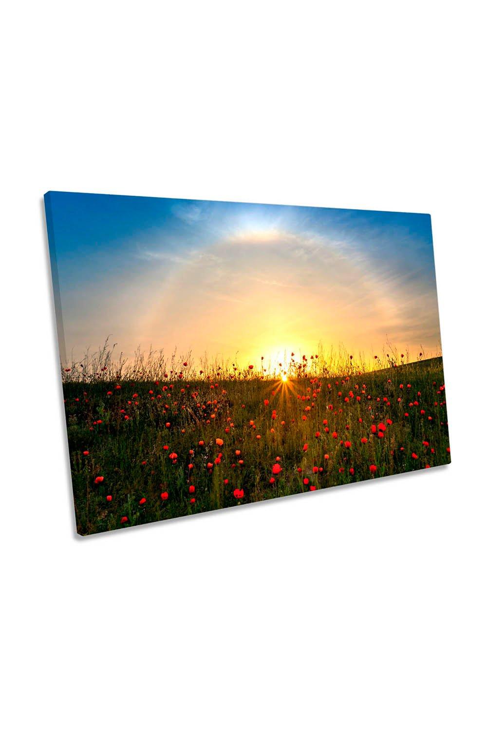 Red Poppies and Sunrise Landscape Flowers Canvas Wall Art Picture Print