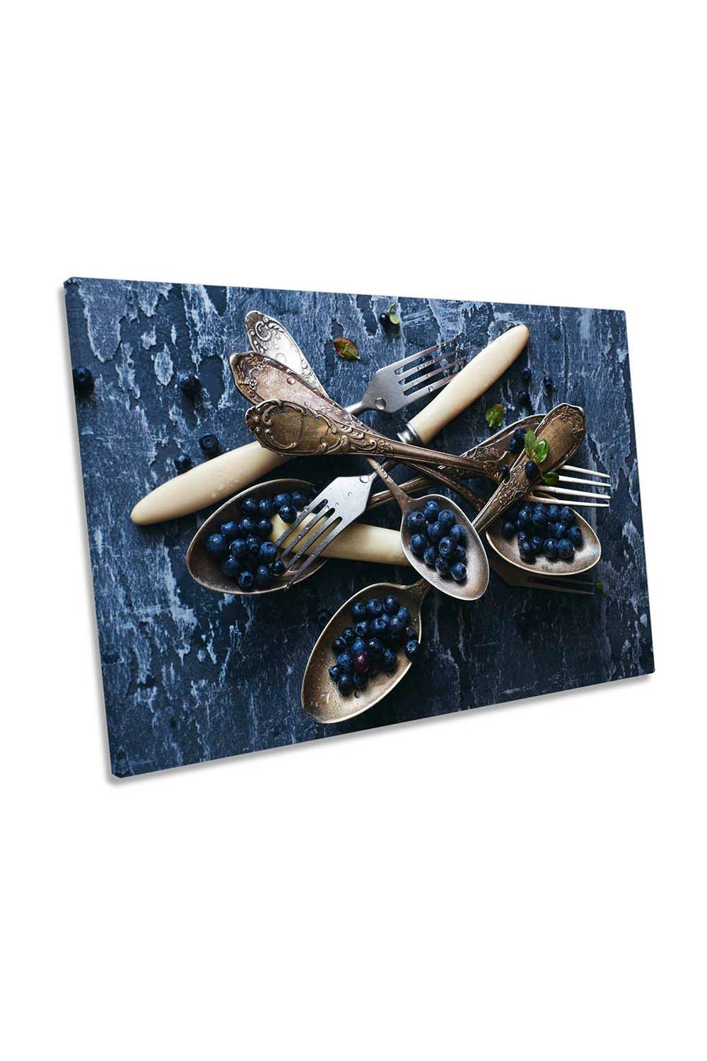 Spoons Blue Berries Kitchen Home Canvas Wall Art Picture Print
