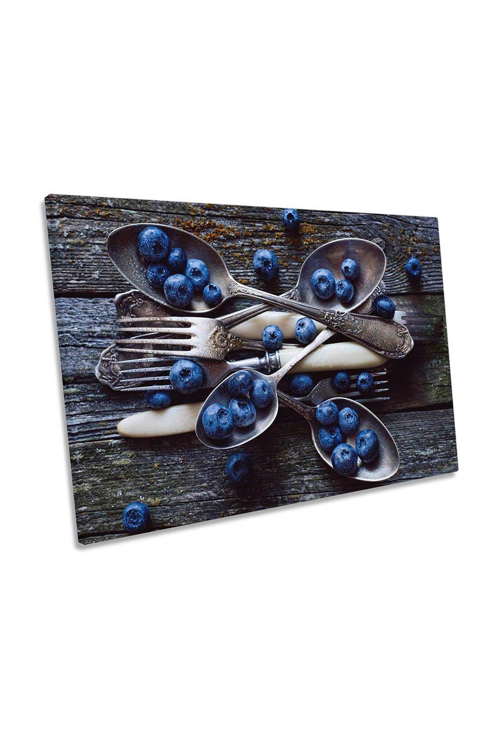 Blue Berries Spoons Kitchen Canvas Wall Art Picture Print