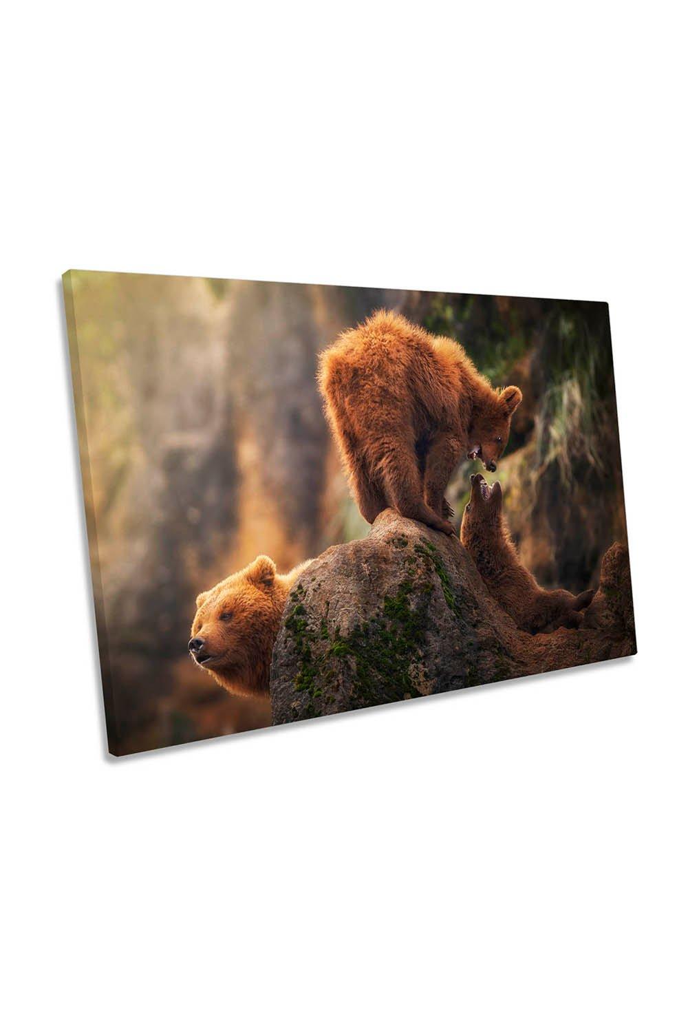 Games on the Heights Brown Bears Playing Canvas Wall Art Picture Print