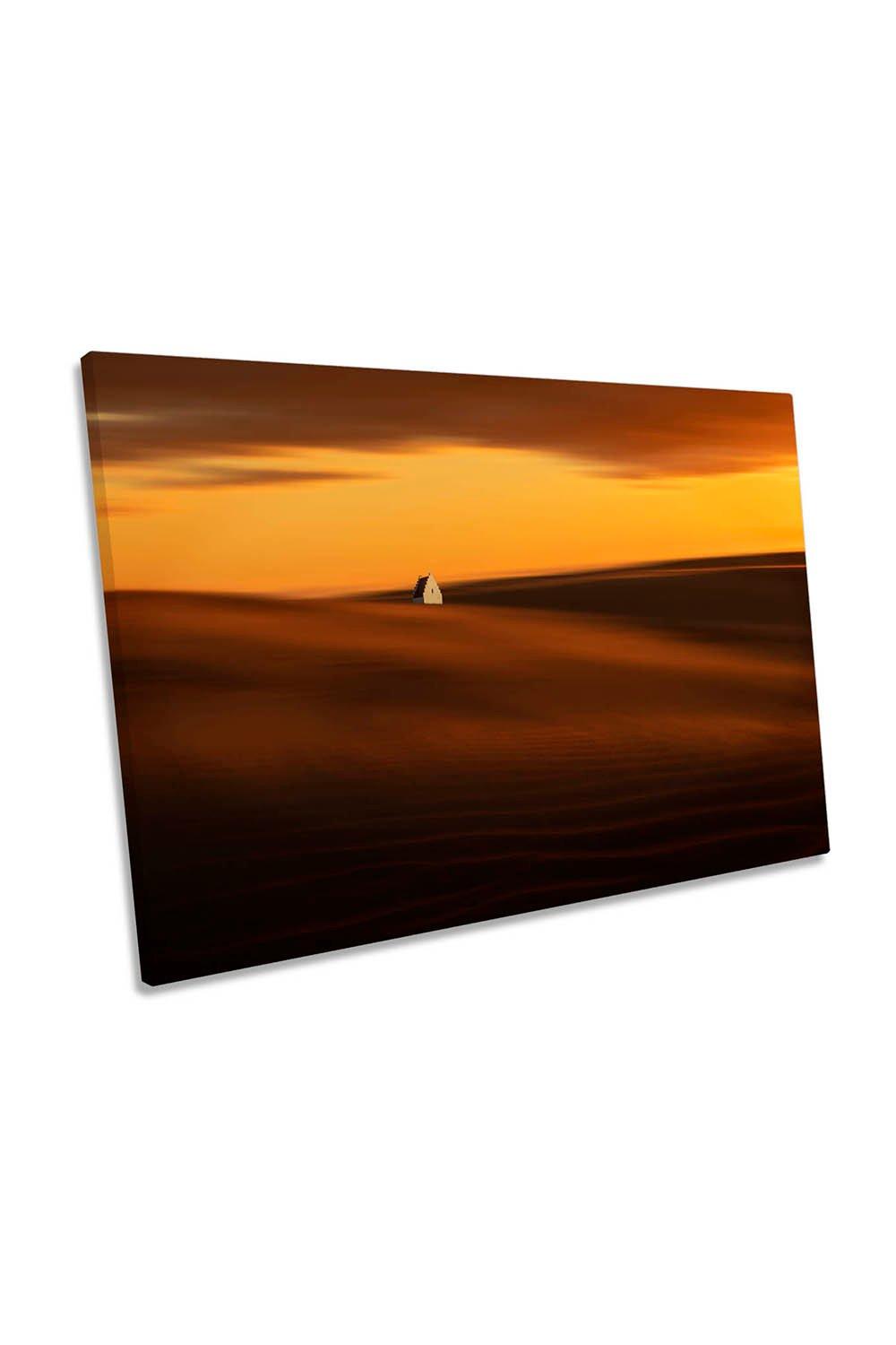 Church on the Orange Dunes Minimalistic Canvas Wall Art Picture Print