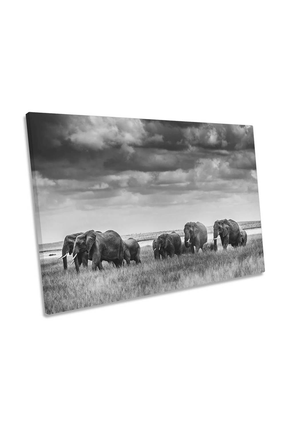 Elephant Family Black and White Canvas Wall Art Picture Print