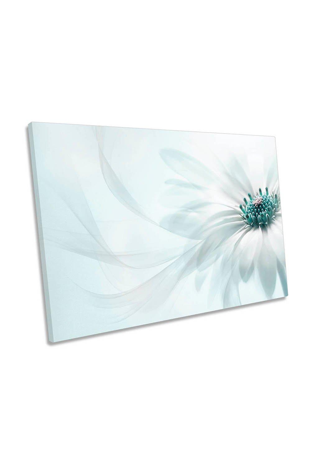 Purity White Daisy Flower Modern Blue Floral Canvas Wall Art Picture Print