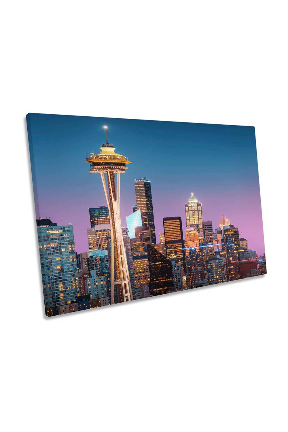 Pink Seattle City Sunset Skyline Canvas Wall Art Picture Print