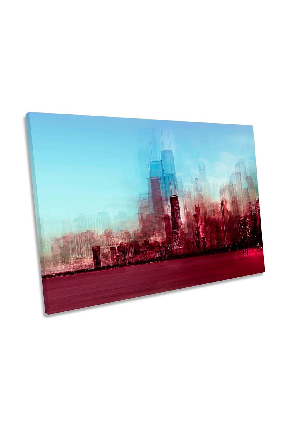 Red Chicago Abstract City Modern Canvas Wall Art Picture Print