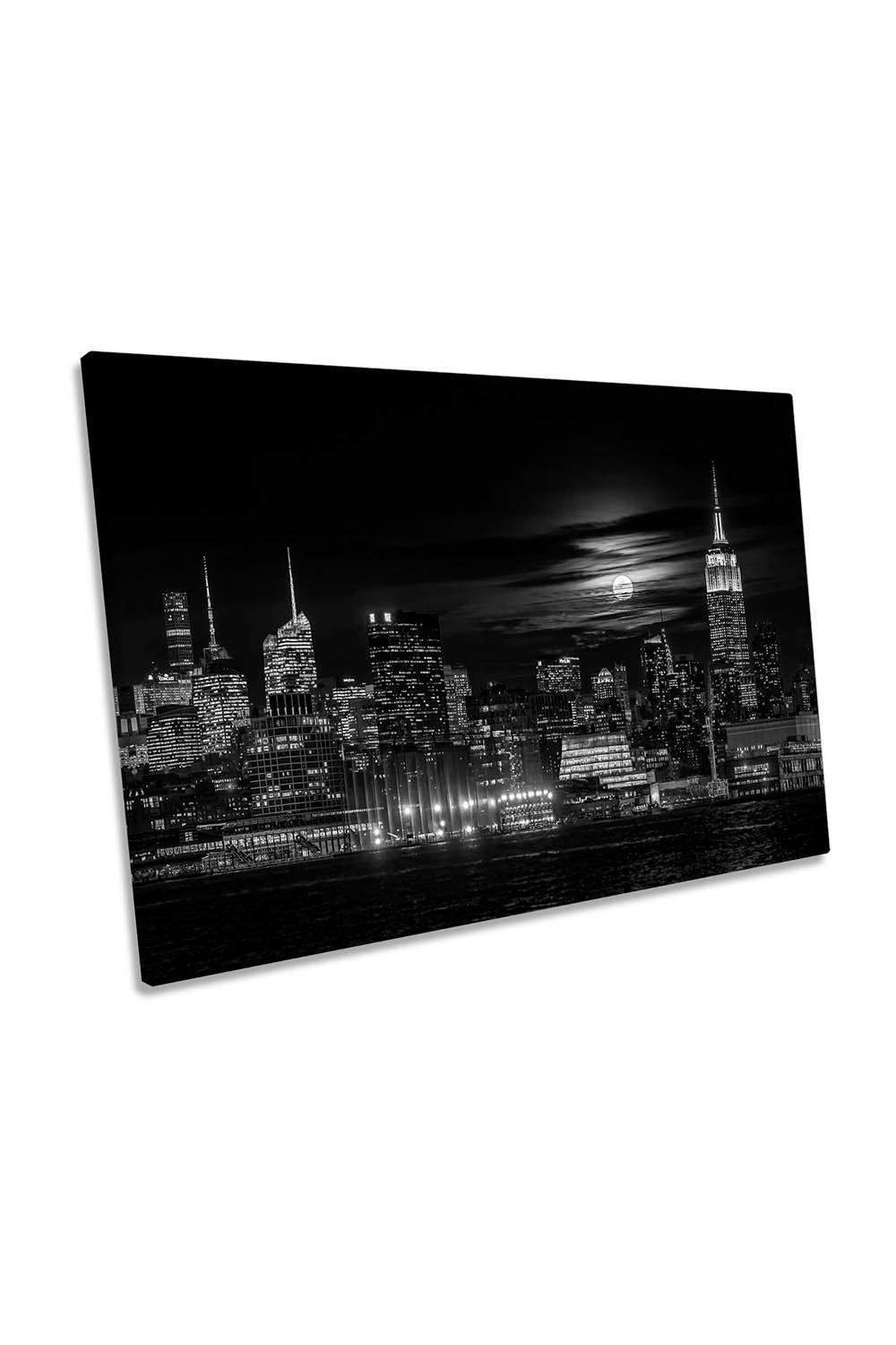 Manhattan at Night Black New York City Canvas Wall Art Picture Print