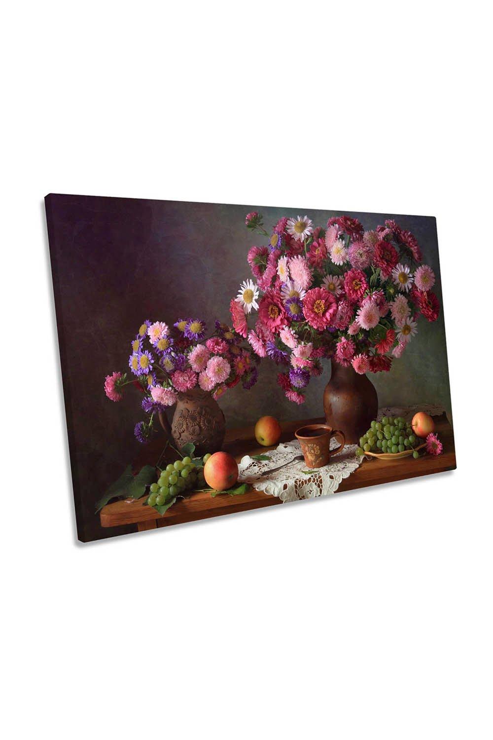 Flower Bouquet Still Life Pink Floral Canvas Wall Art Picture Print