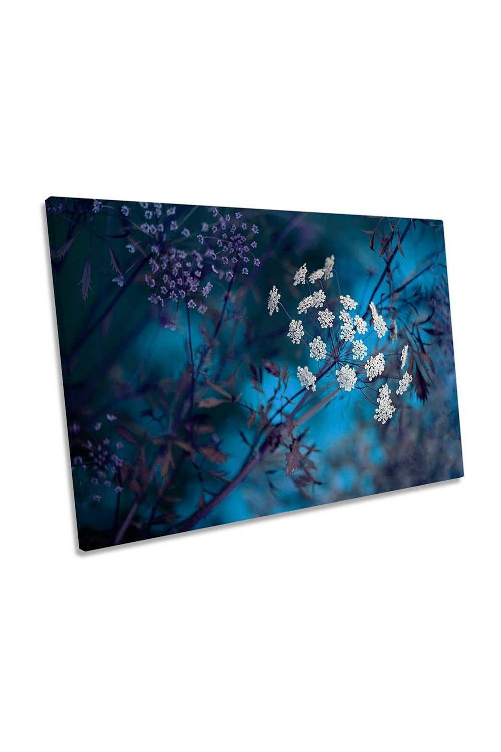 Queen Anne's Lace Blue Floral Flowers Canvas Wall Art Picture Print