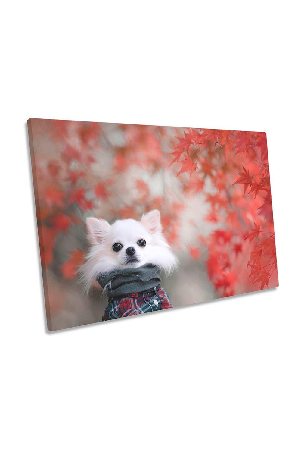 Chihuahua Dog Red Blossom Canvas Wall Art Picture Print