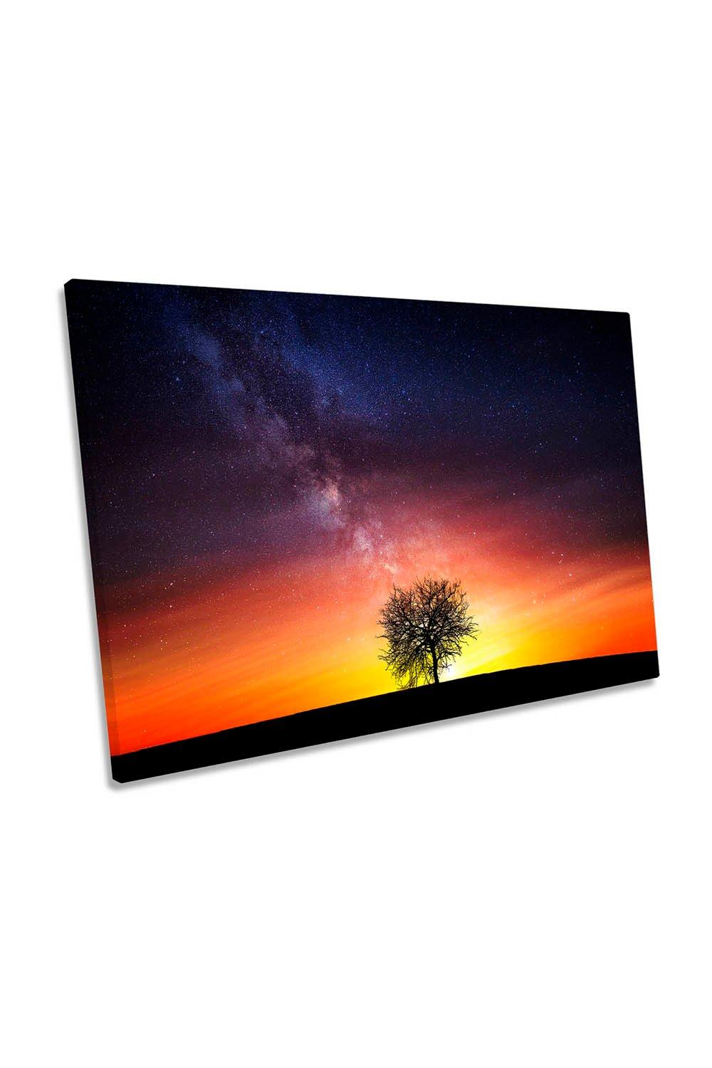 Milky Way Lonely Tree Outer Space Canvas Wall Art Picture Print