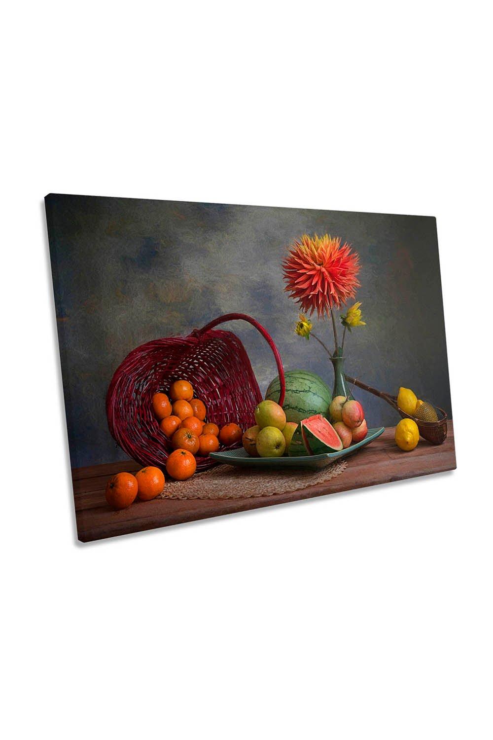 Fruit Basket Still Life Kitchen Canvas Wall Art Picture Print