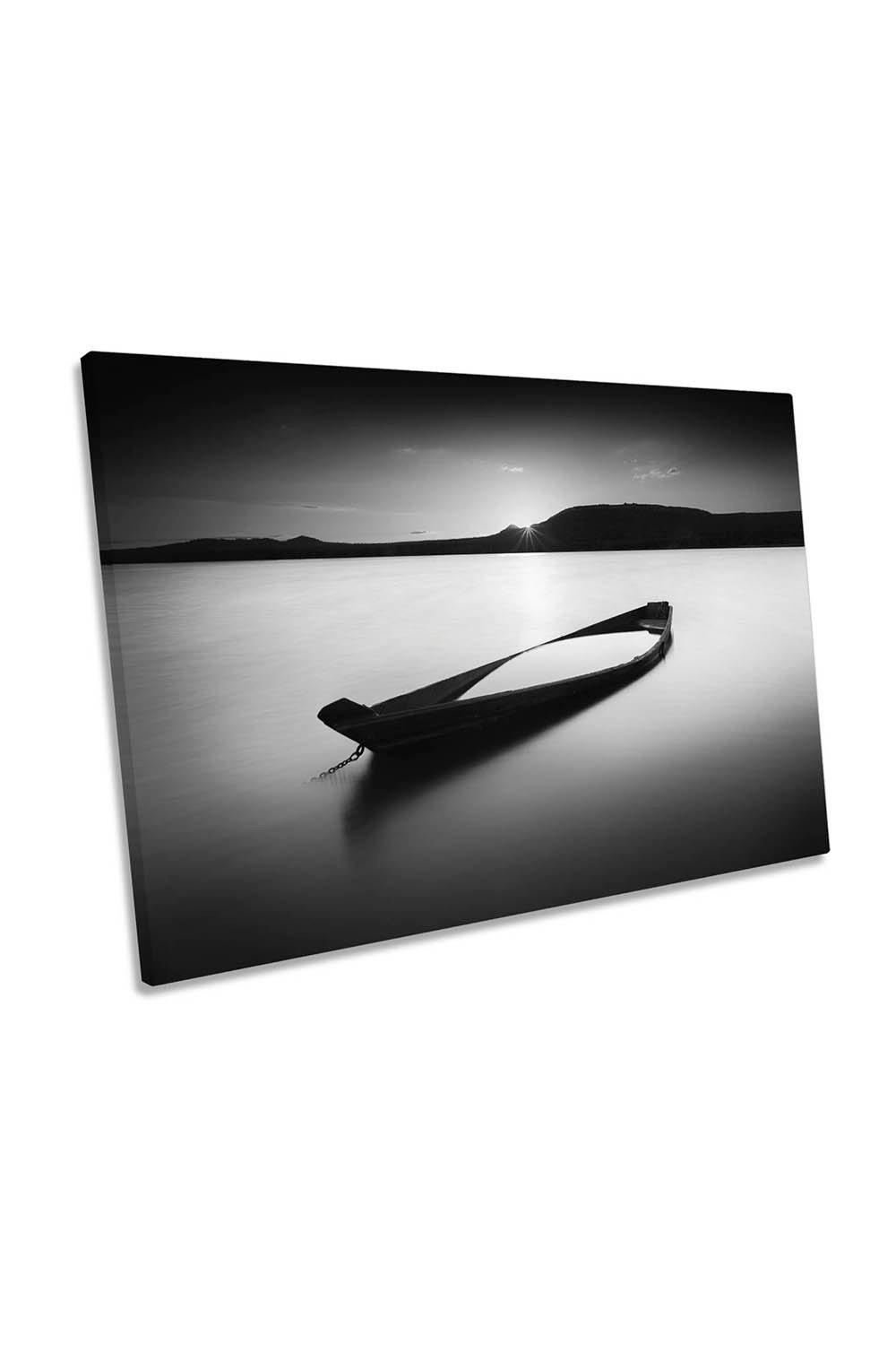 Zuratkul-Zen Lake Boat Sunset Black and White Canvas Wall Art Picture Print