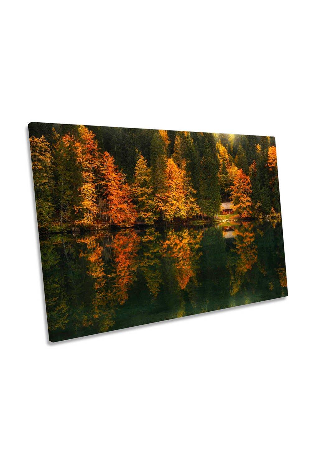 Autumn Impressions Lake Landscape Cottage Canvas Wall Art Picture Print