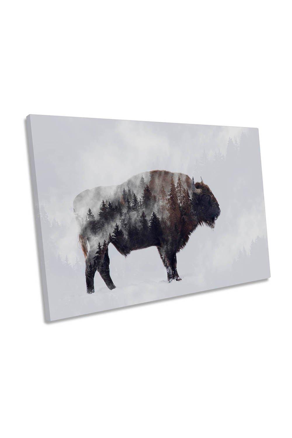 Bison Double Exposure Modern Canvas Wall Art Picture Print