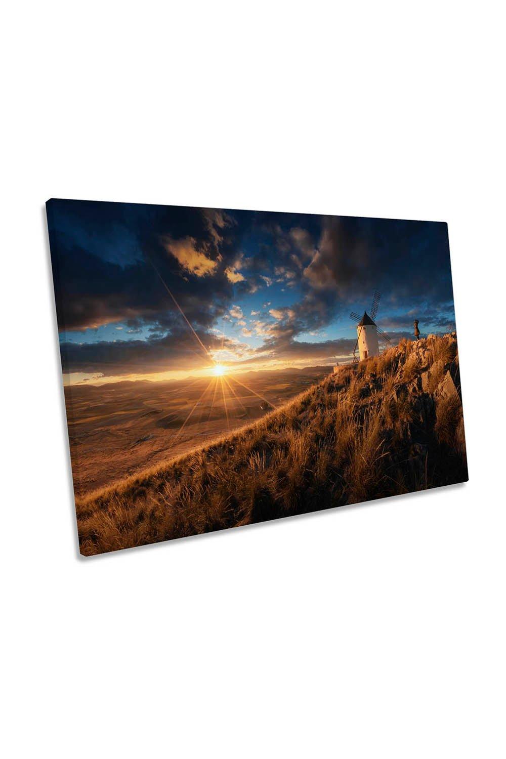Windmill Spain Sunset Landscape Canvas Wall Art Picture Print