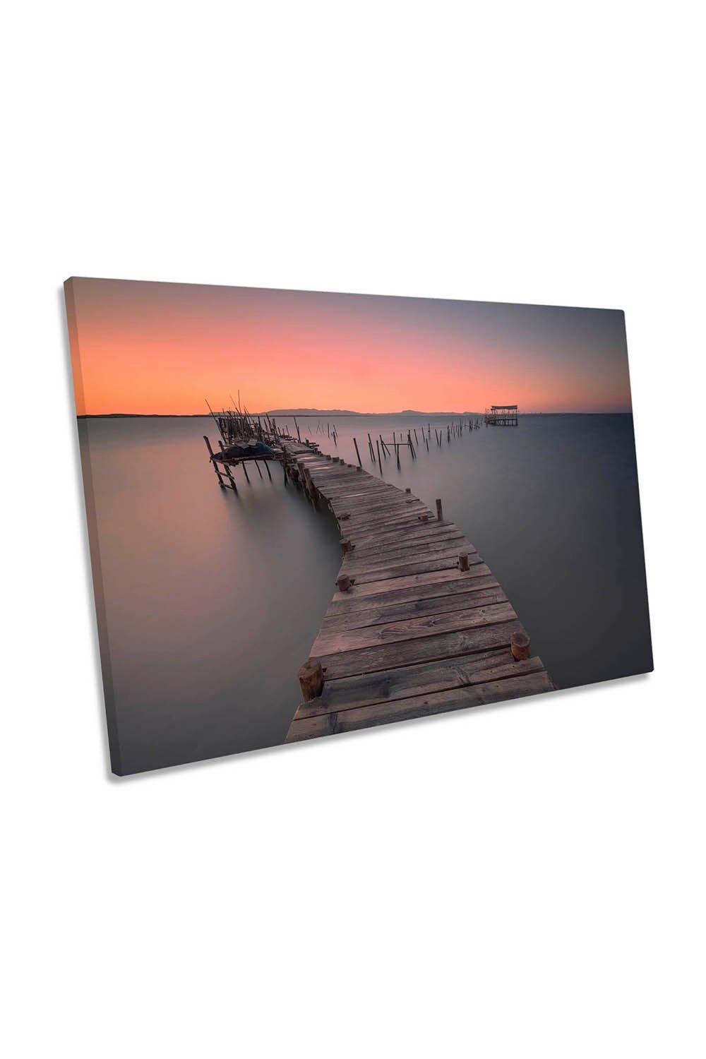 Palafitte Abandoned Pier Jetty Pink Seascape Canvas Wall Art Picture Print
