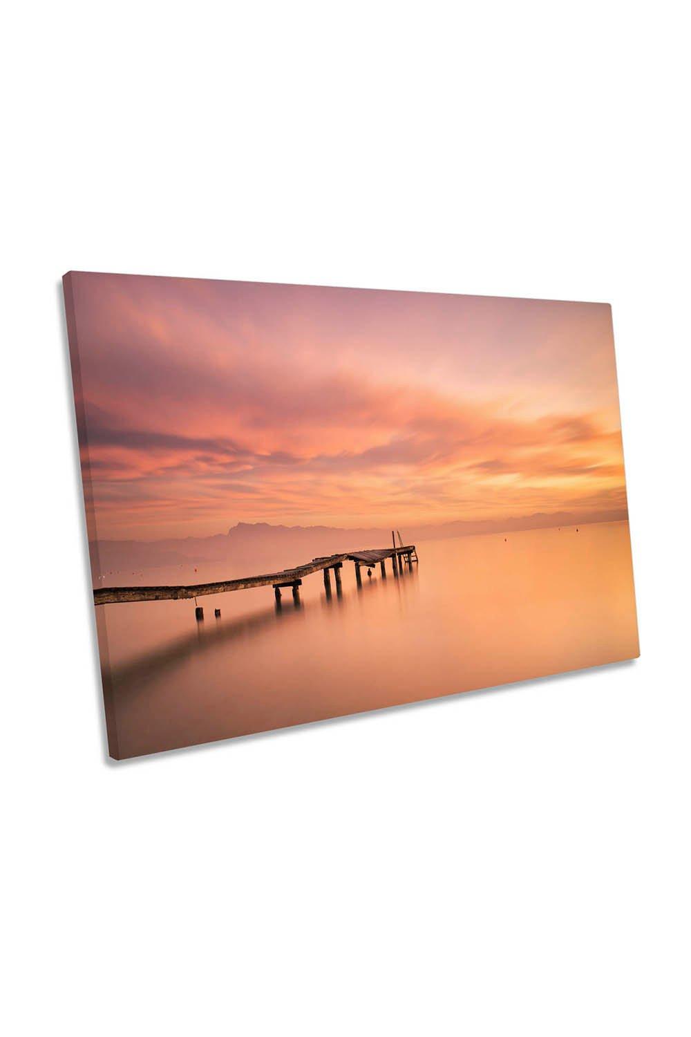 Garda Lake Pier Jetty Sunset Tranquillity Canvas Wall Art Picture Print