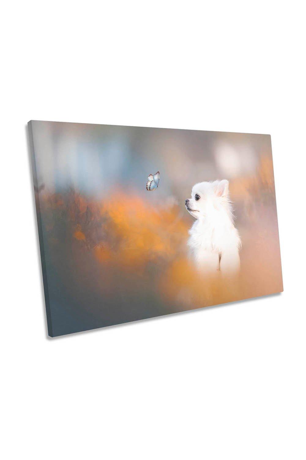 Tiny Love Chihuahua Butterfly Cute Canvas Wall Art Picture Print