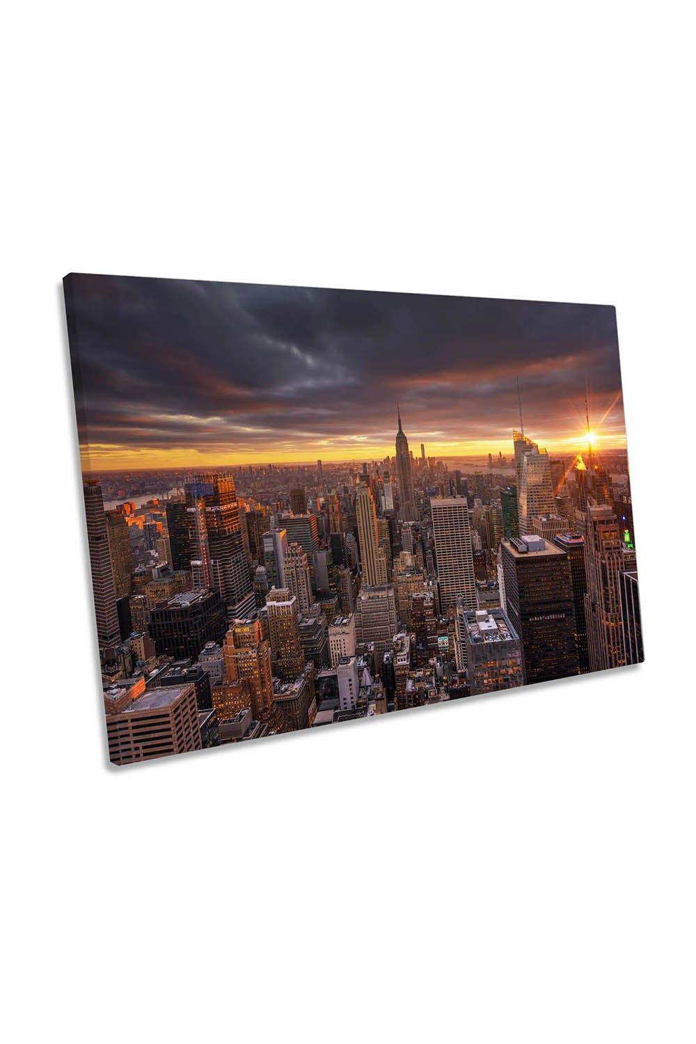 Sunset over NYC New York City Orange Canvas Wall Art Picture Print