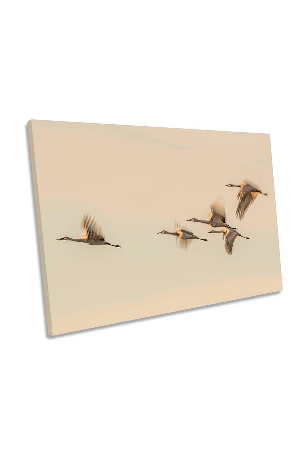 Crane Birds Flight Migration Canvas Wall Art Picture Print