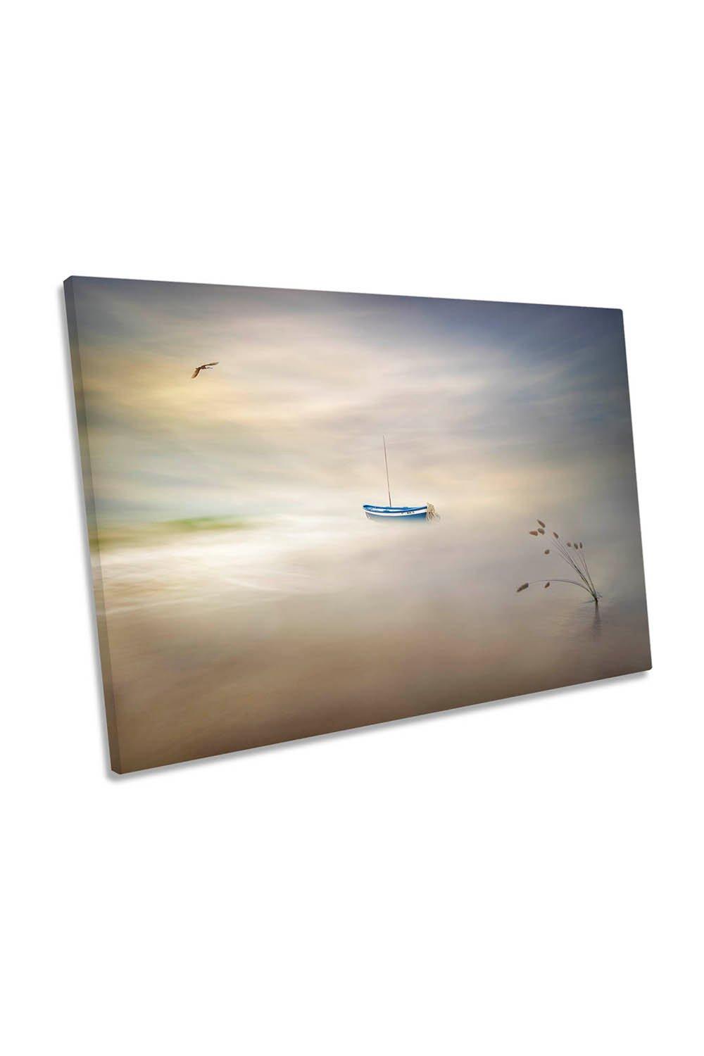 Dreaming of the Sea Blue Boat Misty Canvas Wall Art Picture Print