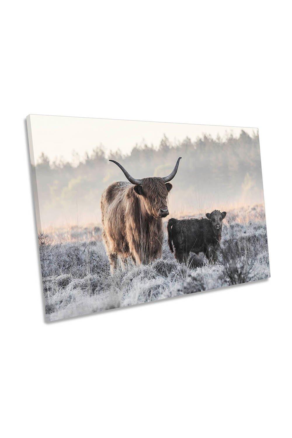 Highland Cow and Calf Highlander Canvas Wall Art Picture Print