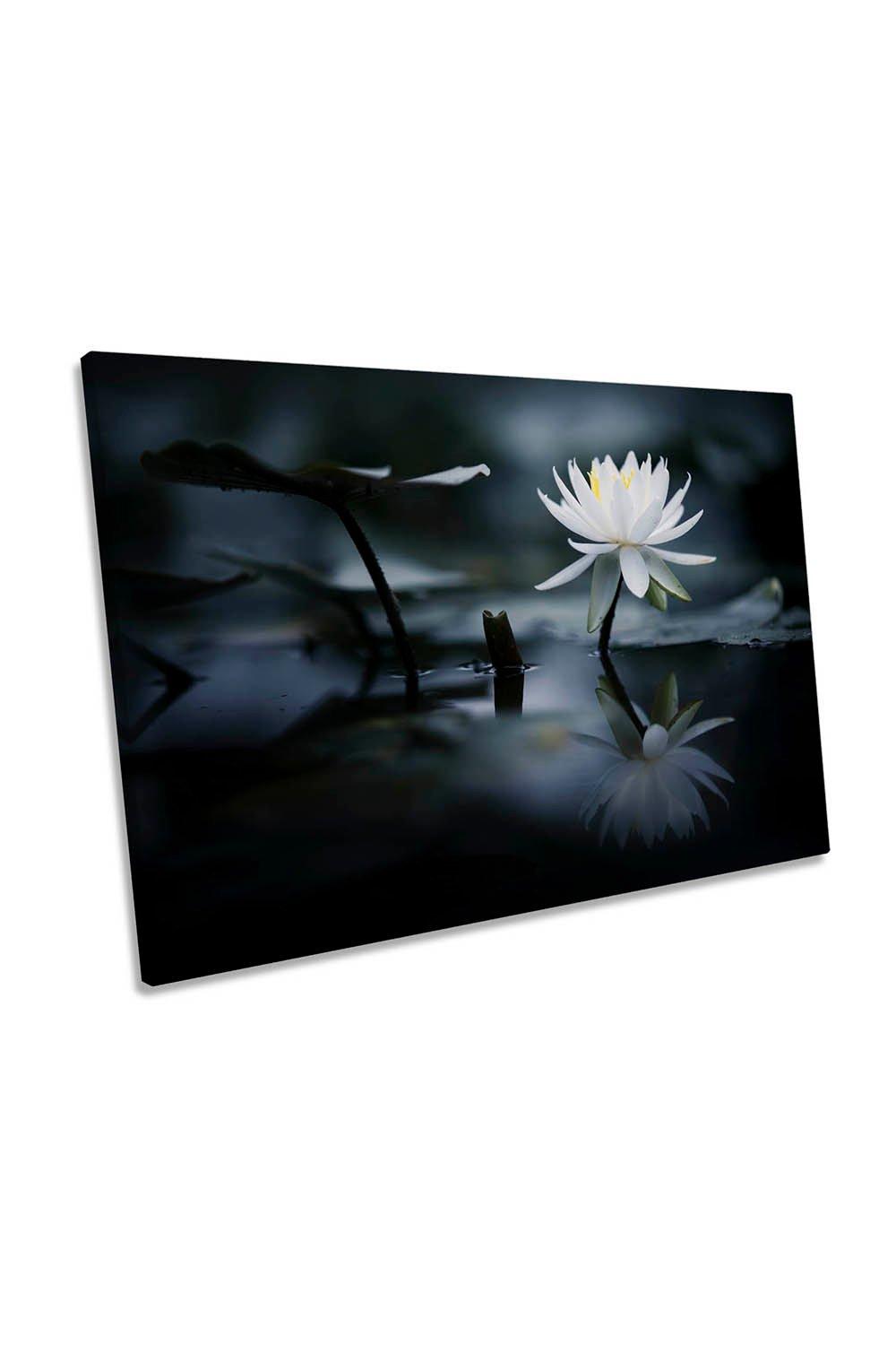 Reflection White Water Lilly Flower Canvas Wall Art Picture Print