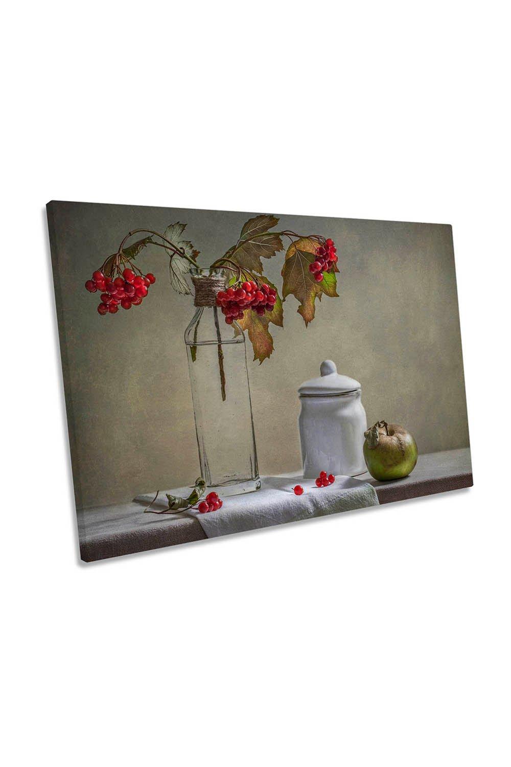 Still Life Fruits Vase Kitchen Canvas Wall Art Picture Print