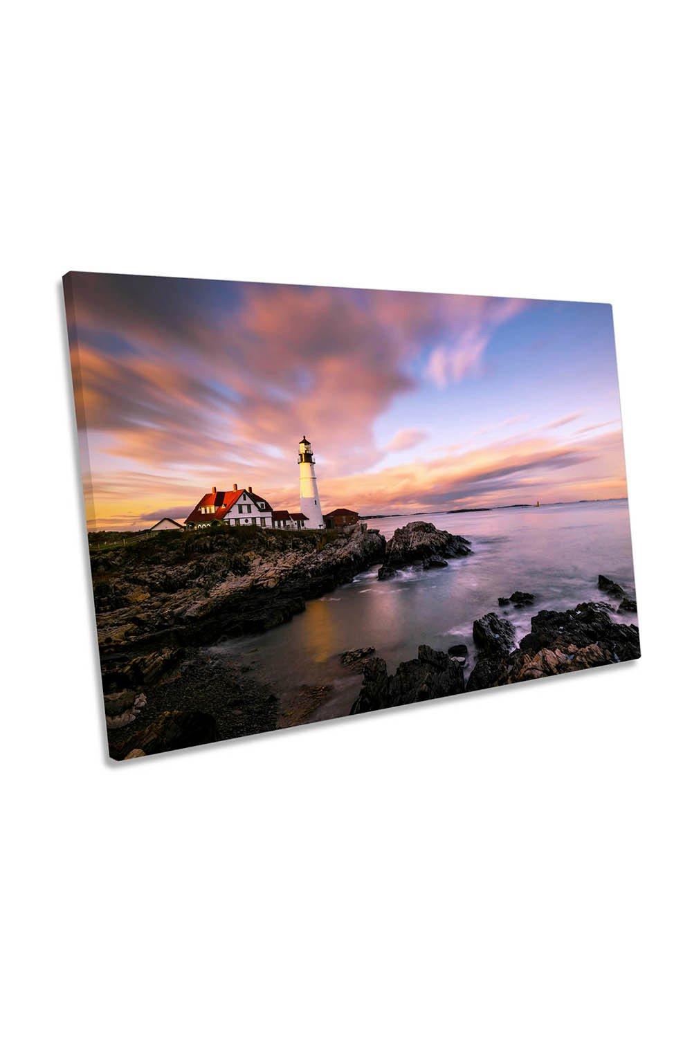 Coastline Sunset Lighthouse Seascape Canvas Wall Art Picture Print