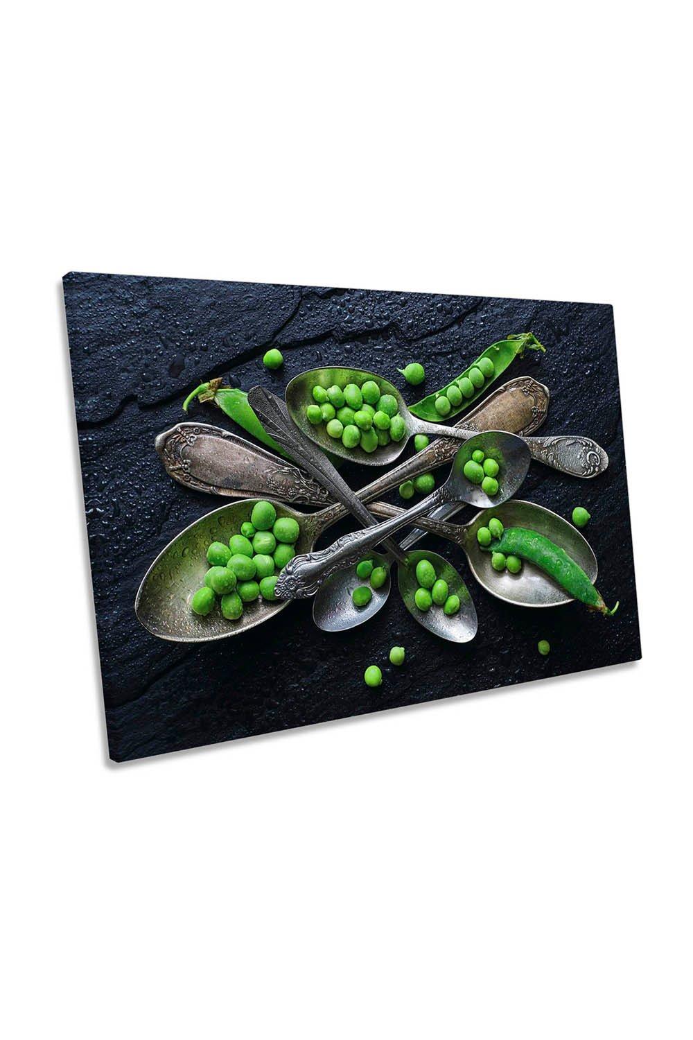 Spoons Green Peas Modern Kitchen Canvas Wall Art Picture Print