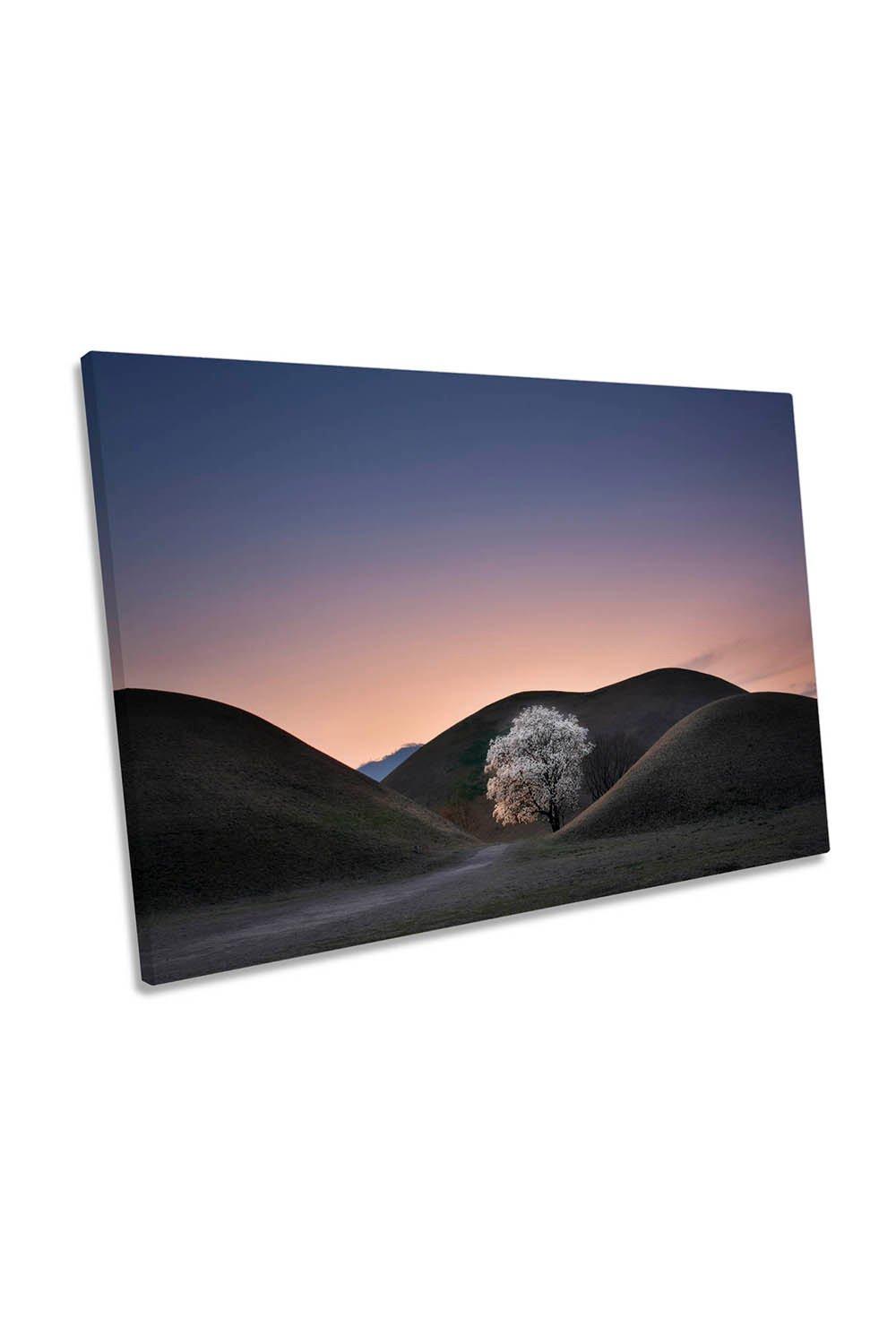 Scenic Lonely Tree Sunset Countryside Canvas Wall Art Picture Print