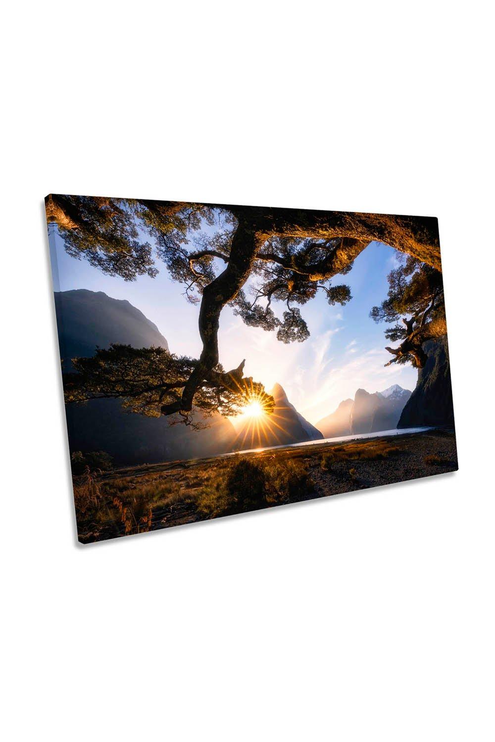 Sunny Day Milford Sound New Zealand Canvas Wall Art Picture Print