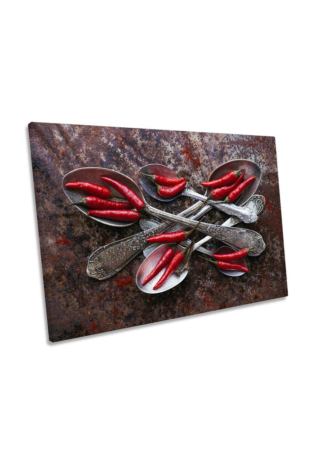 Spicy Red Chilli Spoons Kitchen Home Canvas Wall Art Picture Print