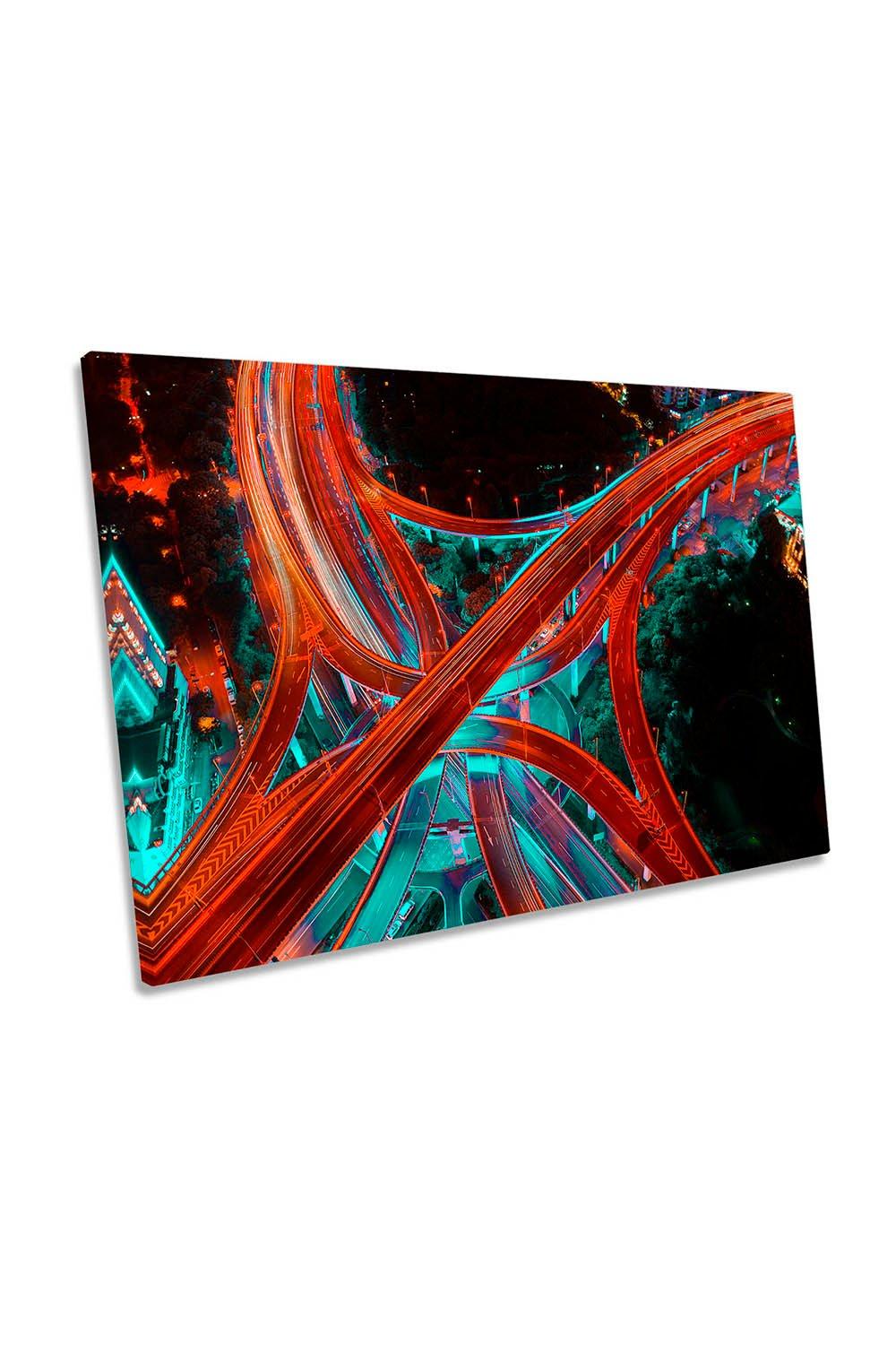Red Blood Veins Urban Traffic City Canvas Wall Art Picture Print
