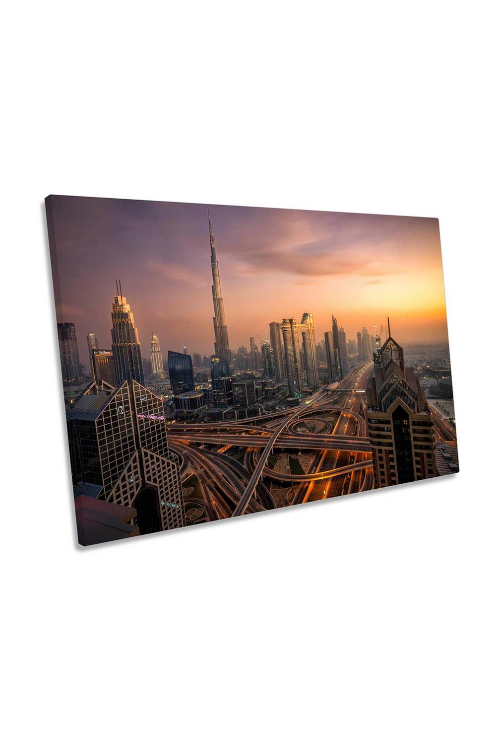 City of Giants Dubai Sunset Orange Skyline Canvas Wall Art Picture Print