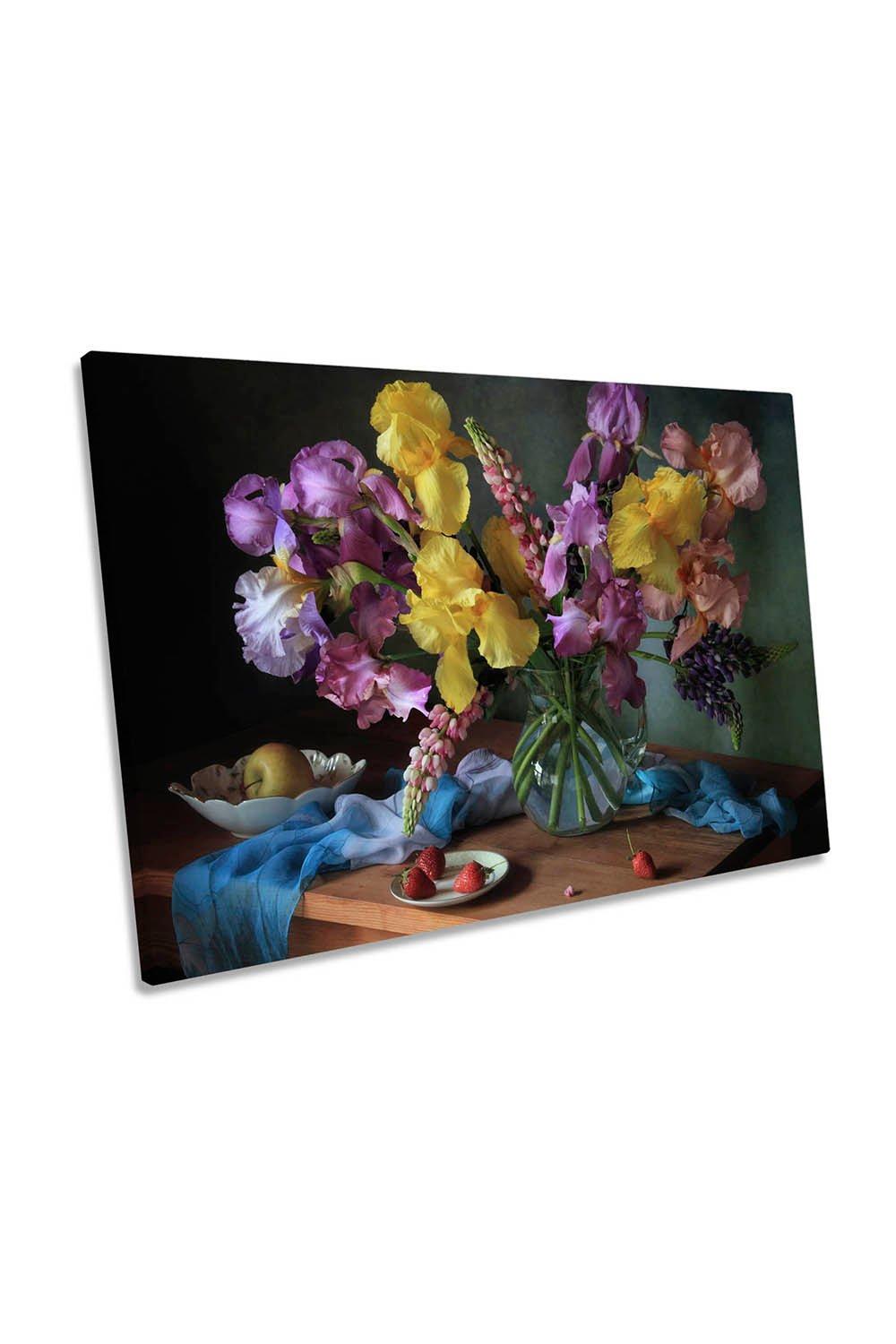 Bouquet Flowers Irises Lupine Floral Canvas Wall Art Picture Print