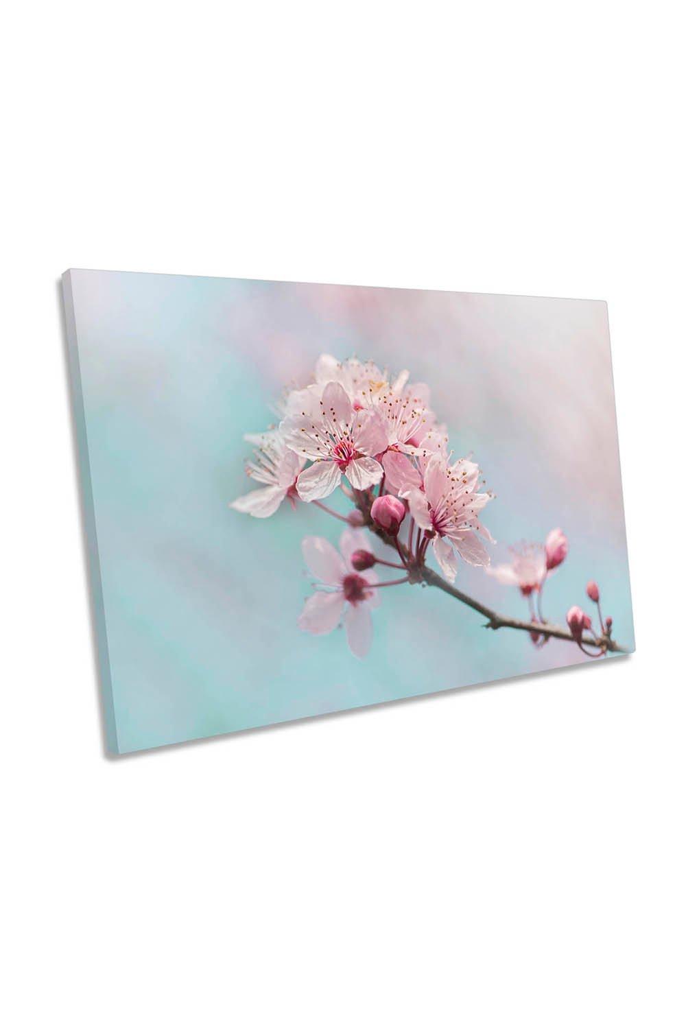 Fresh Cherry Pink Blossom Floral Flowers Canvas Wall Art Picture Print