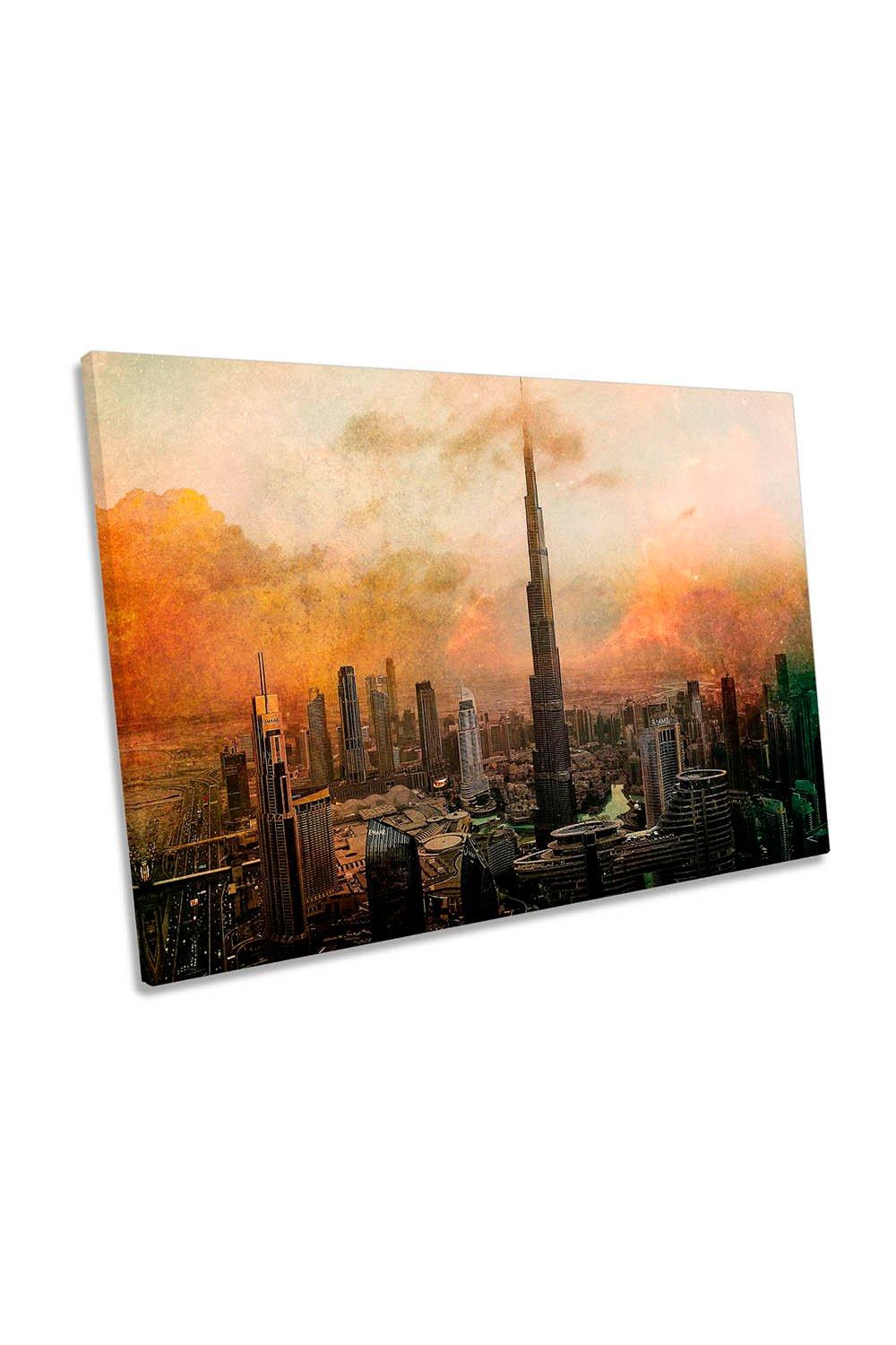 Burj Khalifa Dubai City Distressed Canvas Wall Art Picture Print