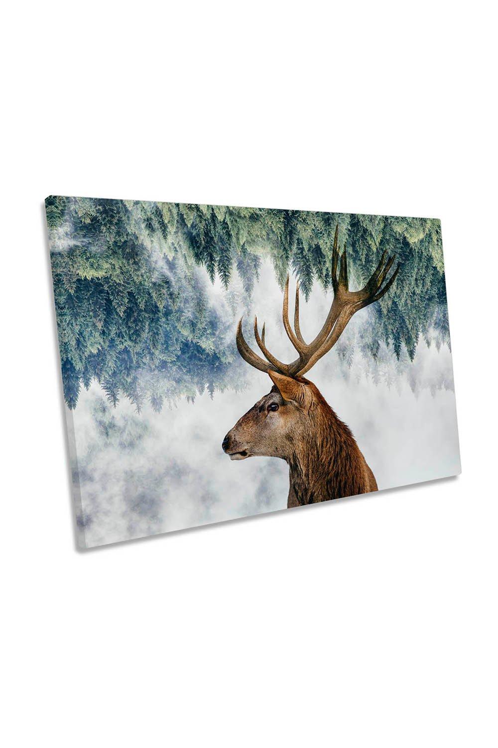 The Deer and the Woods Modern Canvas Wall Art Picture Print