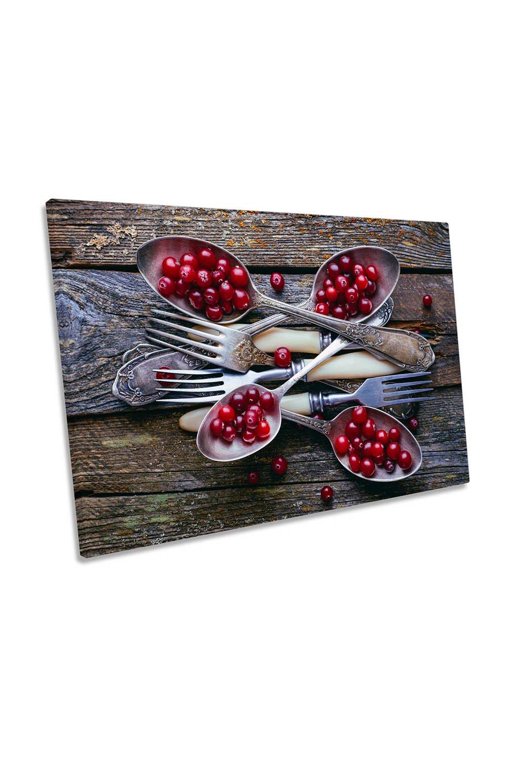 Red Cranberry Fruit Spoons Kitchen Canvas Wall Art Picture Print