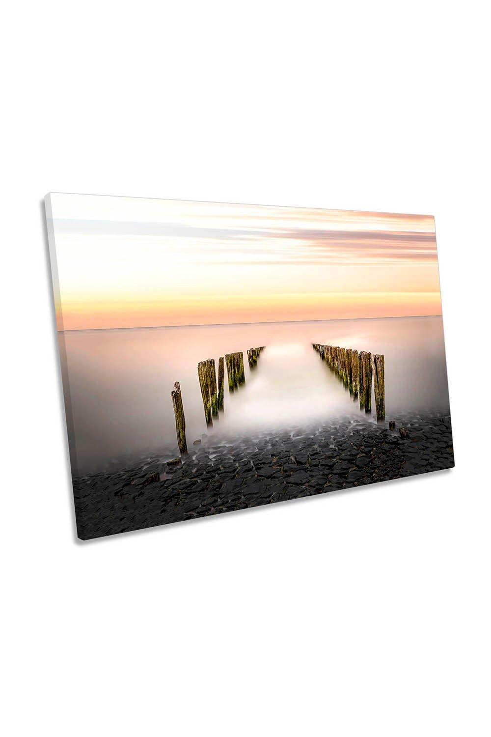 Breaking the Wave Seascape Sunset Orange Canvas Wall Art Picture Print
