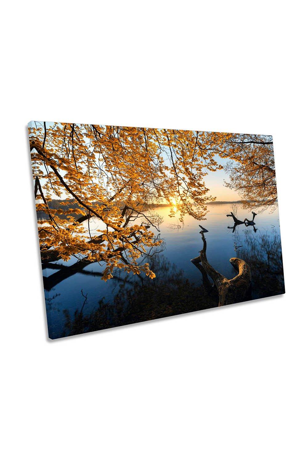 Autumn Morning Lake Sunrise Calm Canvas Wall Art Picture Print