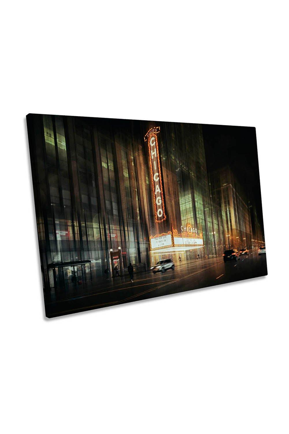 Chicago Illinois Theatre City Streets Canvas Wall Art Picture Print