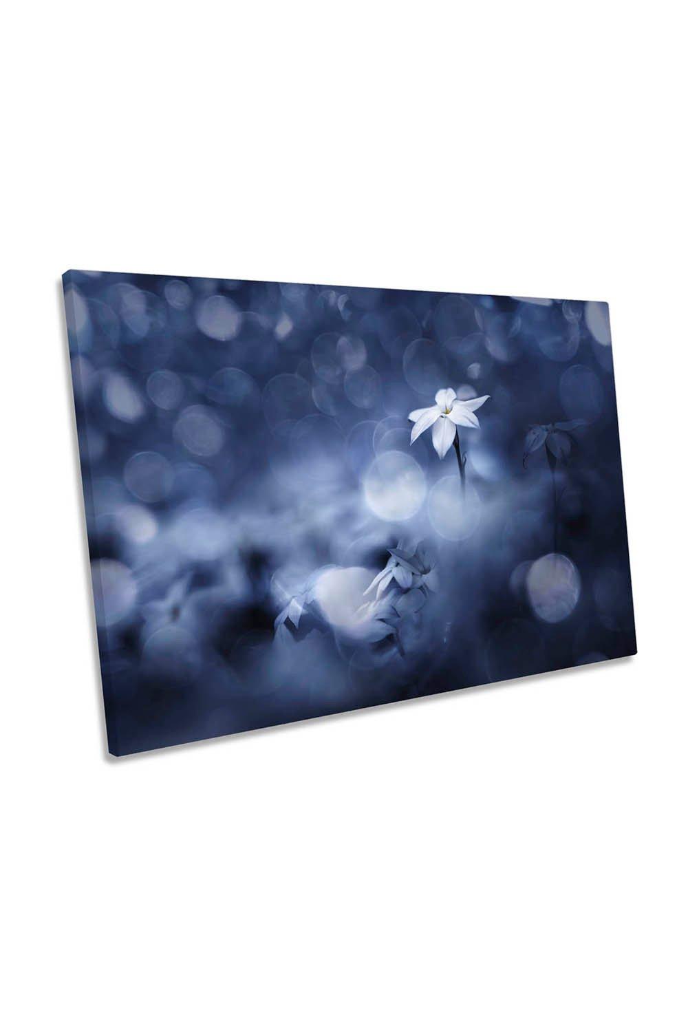 Sparkling Blue Background Floral Flower Canvas Wall Art Picture Print
