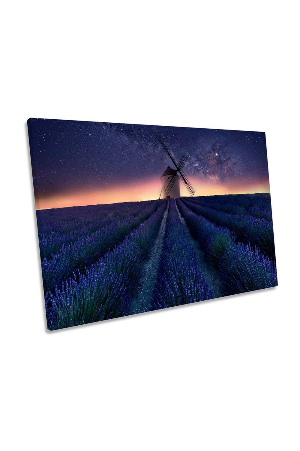 Lavender Night Windmill Canvas Wall Art Picture Print