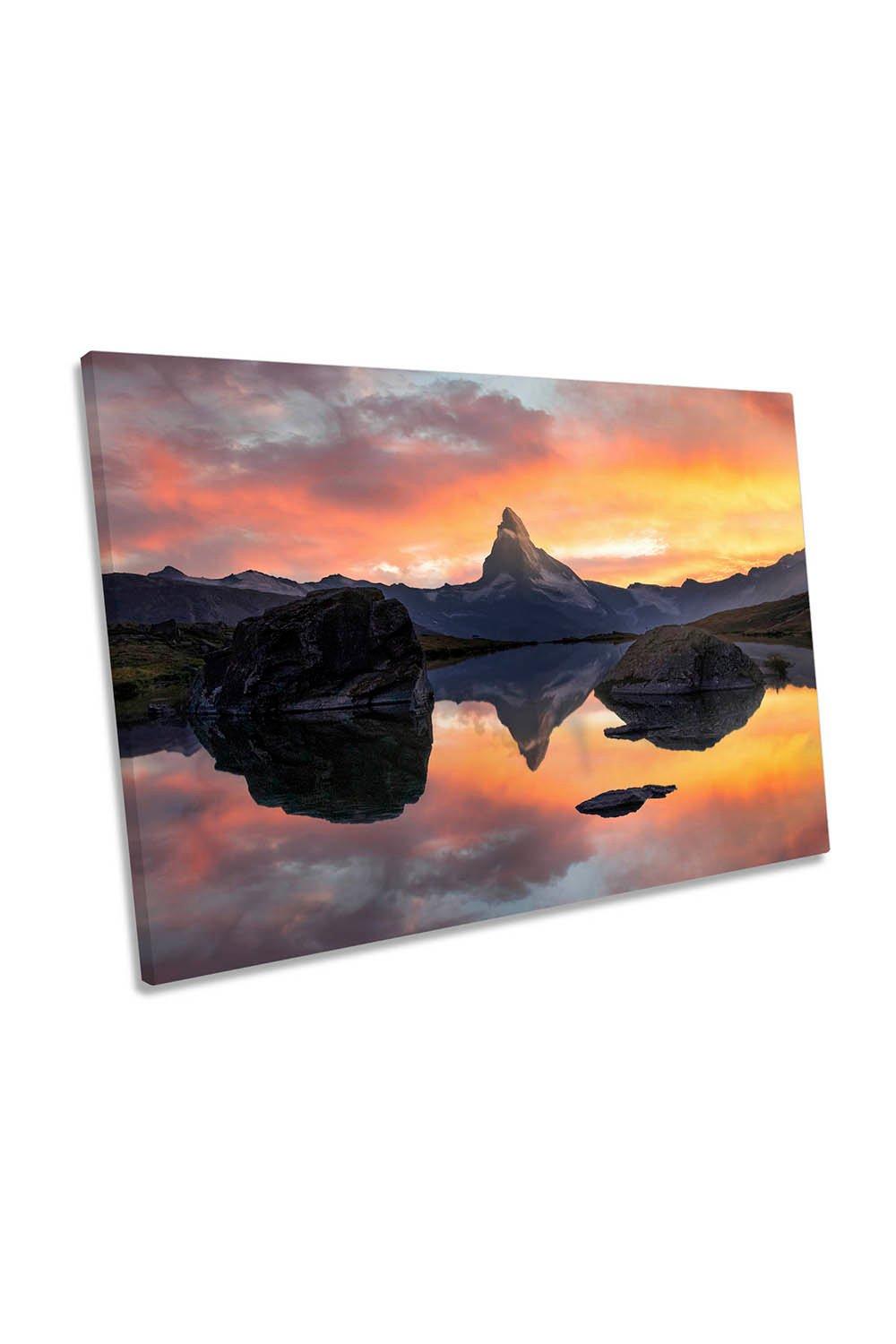 Fire Arrow Zermatt Lake Sunset Mountains Canvas Wall Art Picture Print