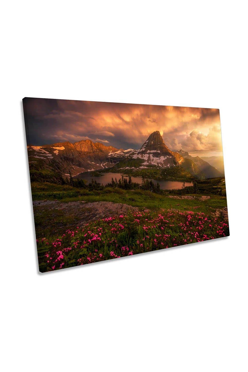Sunstorm Wildflowers Mountain Landscape Canvas Wall Art Picture Print