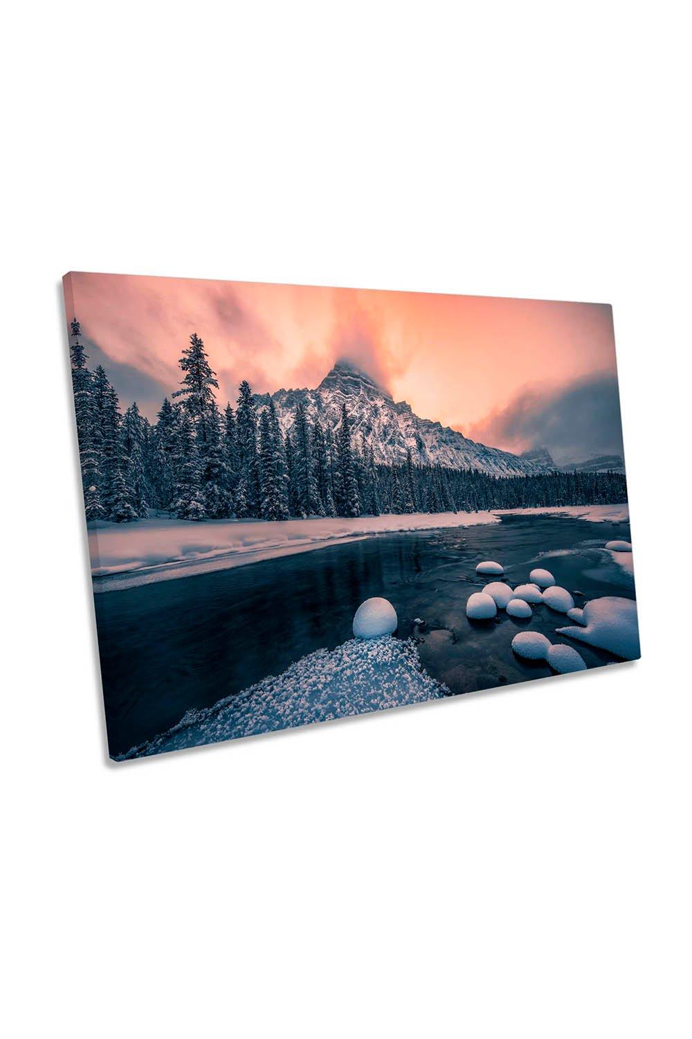 Sunset Winter Landscape Mountains Canvas Wall Art Picture Print