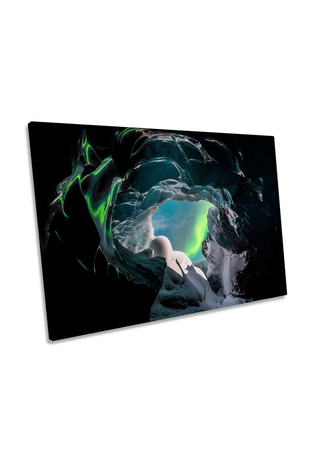 Wonders of Iceland Northern Lights Green Cave Canvas Wall Art Picture Print