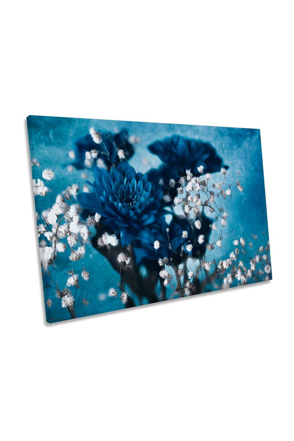 Dahila Blue Flowers Floral Still Life Canvas Wall Art Picture Print